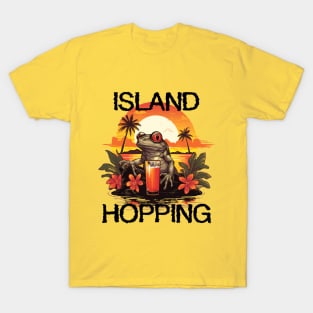 Coqui Frog with Drink - Island Hopping (Black Lettering) T-Shirt